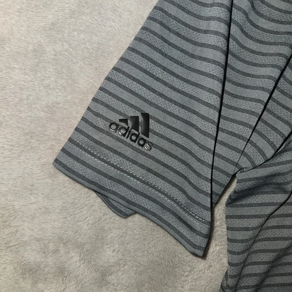 Adidas Golf Climacool Mens Medium Grey Striped Short Sleeve Polo Shirt AE4437 - Picture 4 of 9